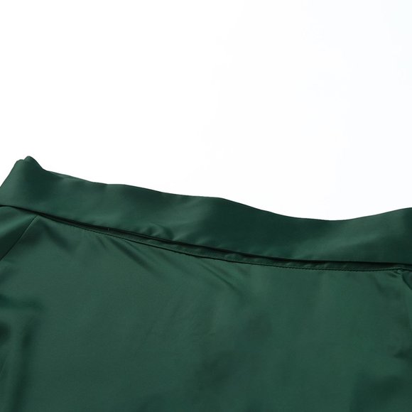 Green Satin Wrap Midi Skirt with Split - Picture 10 of 14